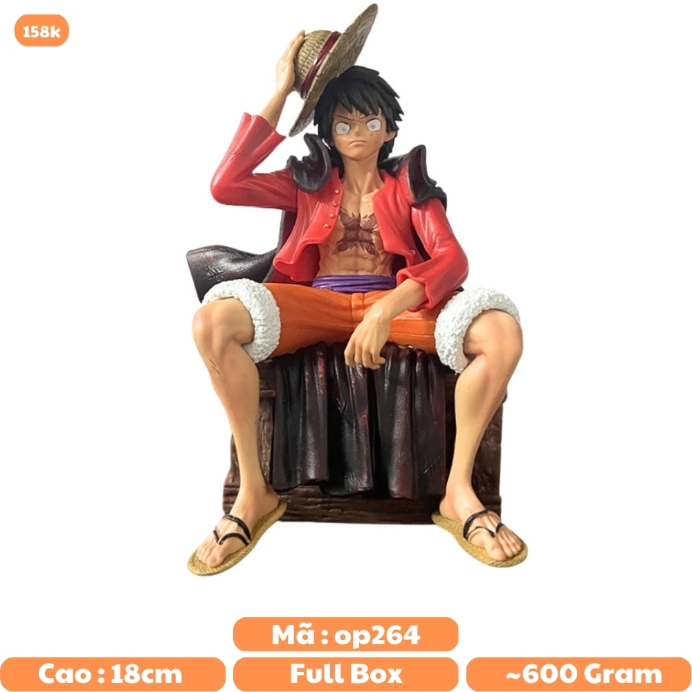 Bản Cao Cấp - Mô Hình OnePiece Luffy áo choàng ngồi thùng + tay thay thế - Cao 18cm - Nặng 600gram , Figure OnePiece - Full Box - N1-K38-T3-S2
