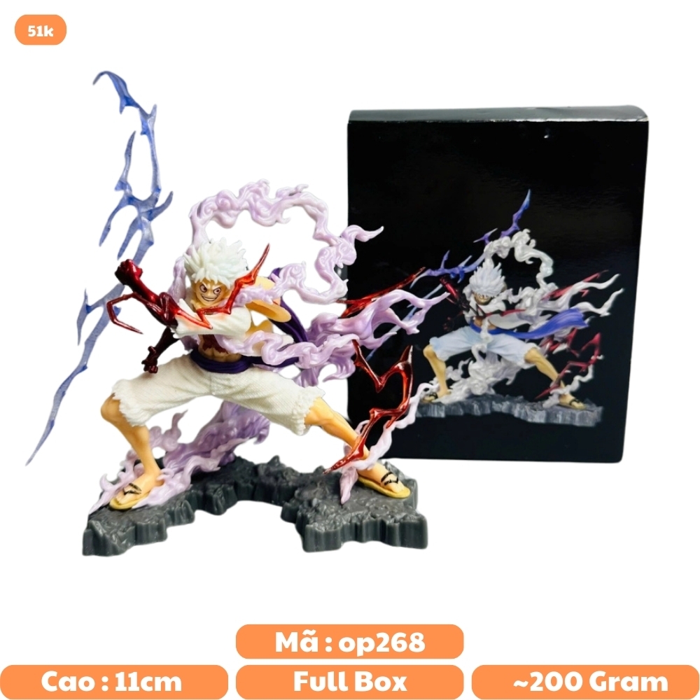 Mô Hình OnePiece Luffy gear 5 tcầm sét chiến đấu - Bản Nhỏ - Cao 11cm - nặng 200gram - Phụ kiện đi kèm : 1 sét cầm tay , Figure OnePiece - có vỏ hộp màu - N4-K4-BL2