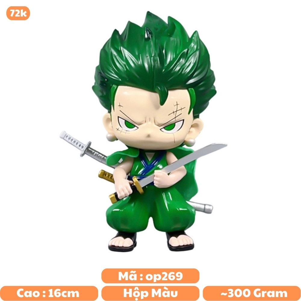 Mô Hình OnePiece Zoro AI chibi dáng đứng cầm kiếm - cao 16cm - nặng 270gram - Hộp Màu - Figure One Piece N1 - K52 - T1- S3