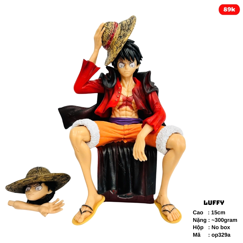 Mô Hình OnePiece Luffy áo choàng ngồi thùng + tay thay thế - Cao 15cm - Nặng 300gram , Figure OnePiece - NoBox -SKU : op329a ( VAT : 002-01-60 )- K29-T2-S6