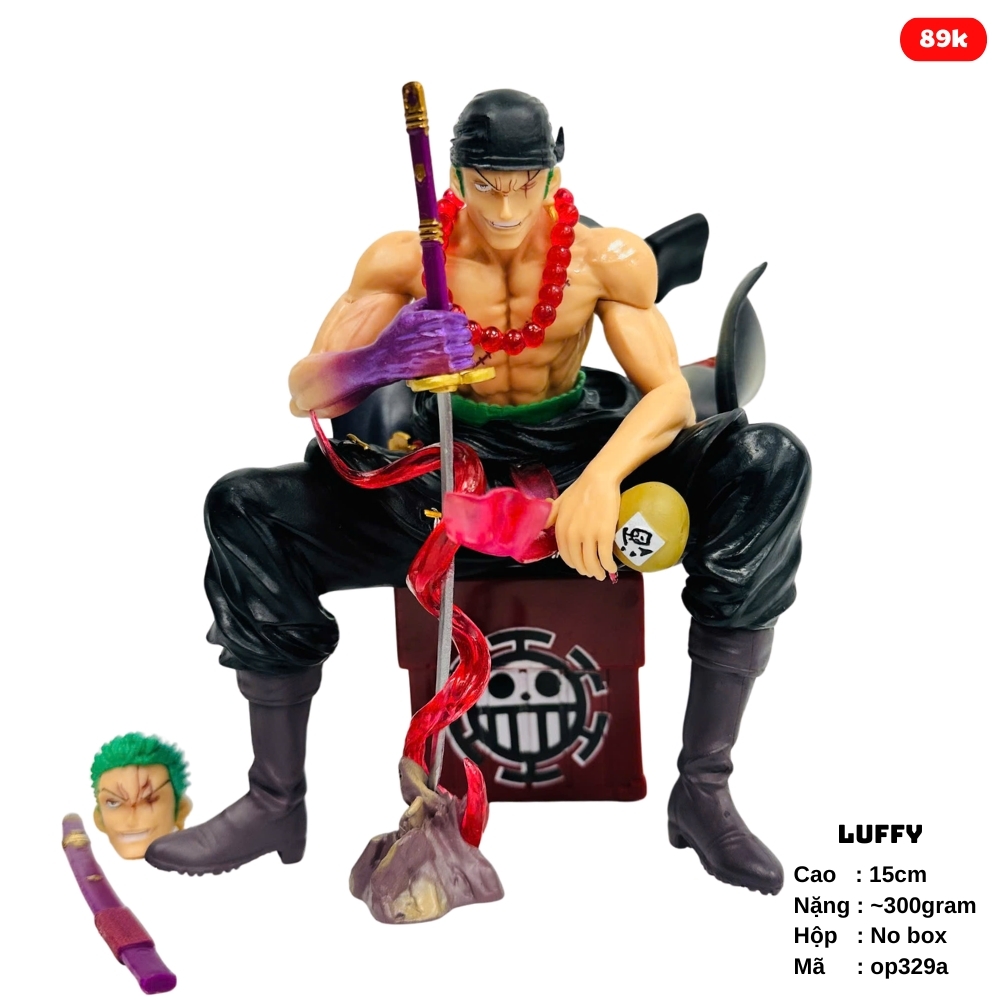 Mô Hình OnePiece Zoro cầm kiếm enma ngồi - Cao 15cm - nặng 300gram - Phụ kiện : 2 đầu + 1 kiếm + thùng gỗ ngồi , Figure OnePiece - NoBox - SKU : op329b ( VAT : 002-01-60 ) - K29-T2-S11