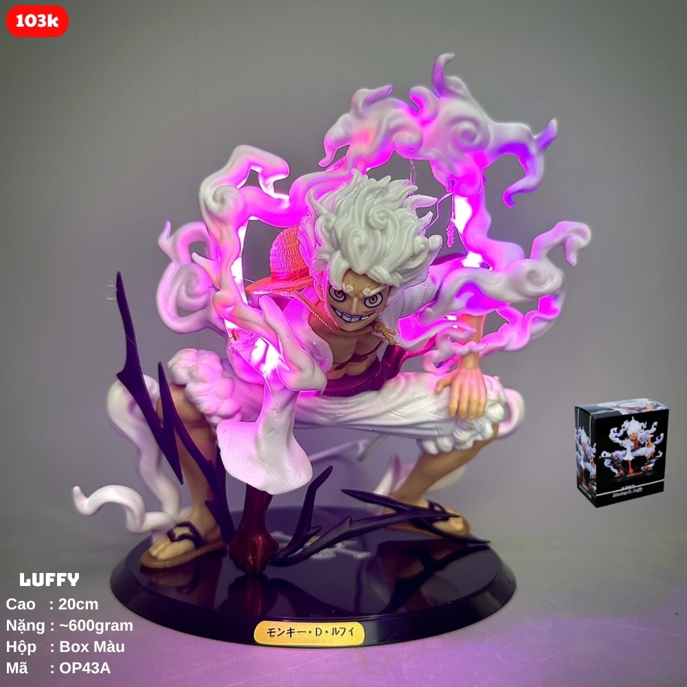 Mô Hình OnePiece Luffy nika gear 5 Chế Led trạng thái siêu ngầu cao 20cm nặng 600g , Figure OnePiece - có vỏ hộp màu - K12-T2-S6