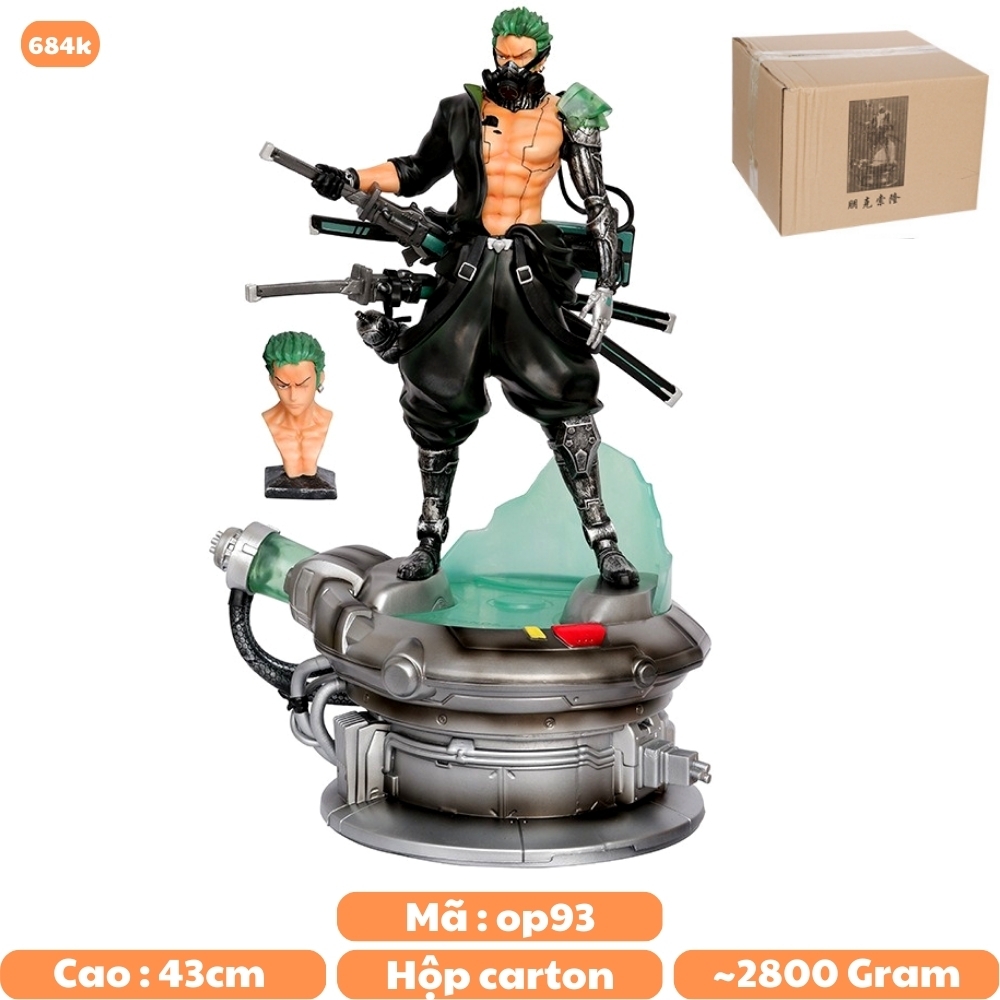 Mô Hình OnePiece Zoro máy móc - Cao 43 - rộng 28 - nặng 2kg8 + Có 1 bán thân + Có LED - Figure OnePiece - Có Hộp