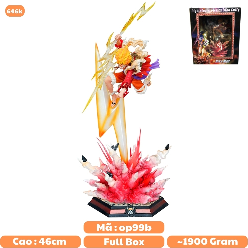 Mô Hình OnePiece Luffy nika gear 5 nika đỏ trạng thái chiến đấu tay cầm vũ khí Cao 46cm - rộng 20 - nặng 1kg9 + FULL BOX + Phụ kiện Tia sét + LED + Ổ nguồn led , Figure OnePiece - có vỏ hộp màu - N1-K32-T5-S3