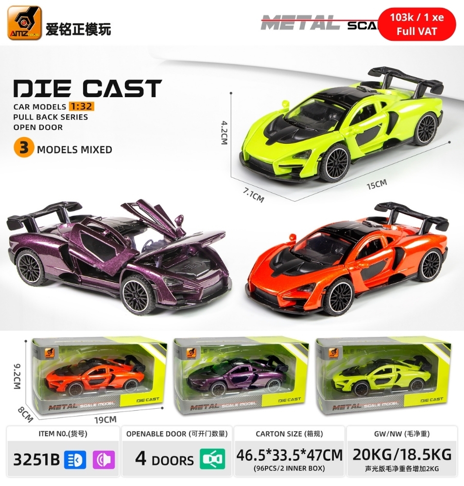 Mô Hình xe oto  McLaren hợp kim , tỉ lệ 1:32- Dài 15cm - rộng 7.1cm - cao 4.2cm - SKU : oto-3251B - ( Vat : 003-01-70 ) -