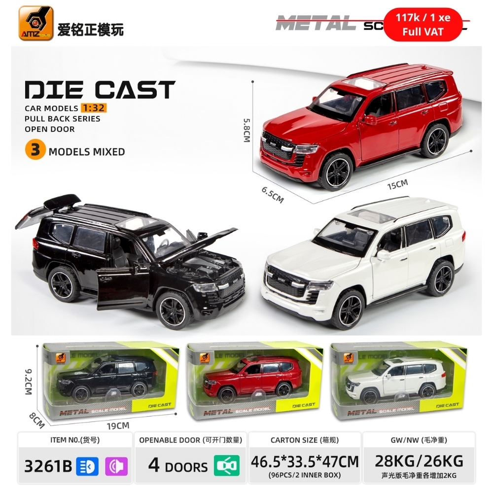 Mô Hình xe oto Toyota Land Cruiser LC300  hợp kim , tỉ lệ 1:32- Dài 15cm - rộng 6.5cm - cao 5.8cm - SKU : oto-3261B - ( Vat : 003-01-70 )- K63-T2-S4-5-6