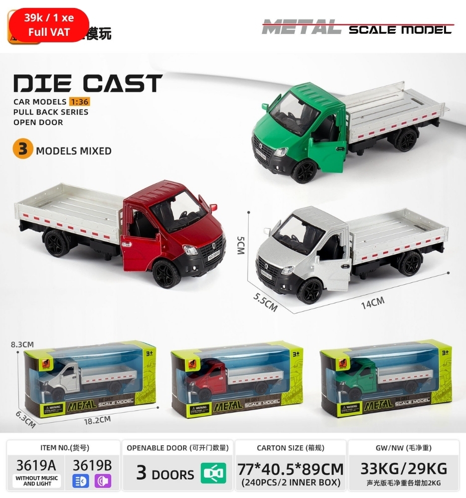 Mô Hình xe tải chở hàng chất liệu hợp kim , tỉ lệ 1:36 - Dài 14cm - rộng 5.5cm - cao 5cm - SKU : oto-3619A - ( Vat : 003-01-20 )