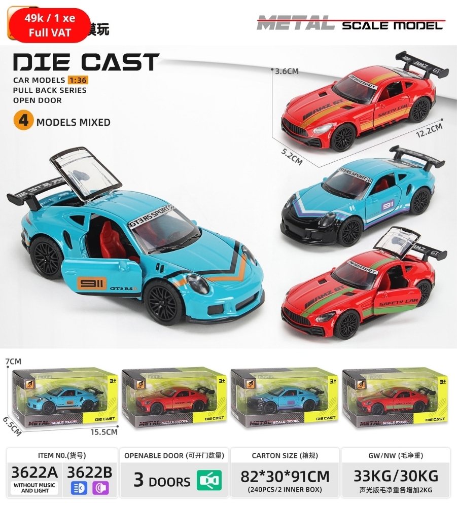 Mô Hình xe đua chất liệu hợp kim , tỉ lệ 1:36 - Dài 12.2cm - rộng 5.2cm - cao 3.6cm - SKU : oto-3622A - ( Vat : 003-01-35 )