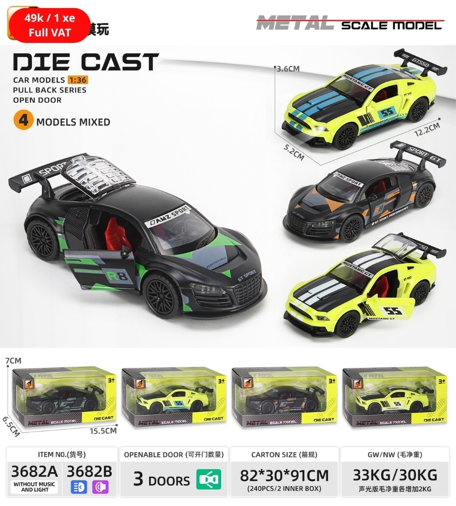 Mô Hình xe đua chất liệu hợp kim , tỉ lệ 1:36 - Dài 12cm - rộng 5cm - cao 4cm - SKU : oto-3682A - ( Vat : 003-01-35 )