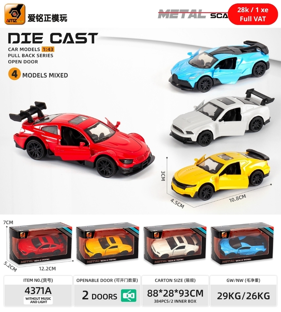 Mô Hình xe Oto đua hợp kim , tỉ lệ 1:43 - Dài 10.8cm - rộng 4.5cm - cao 2.6cm - SKU : oto-4371A - Vat ( 003-01-20 )