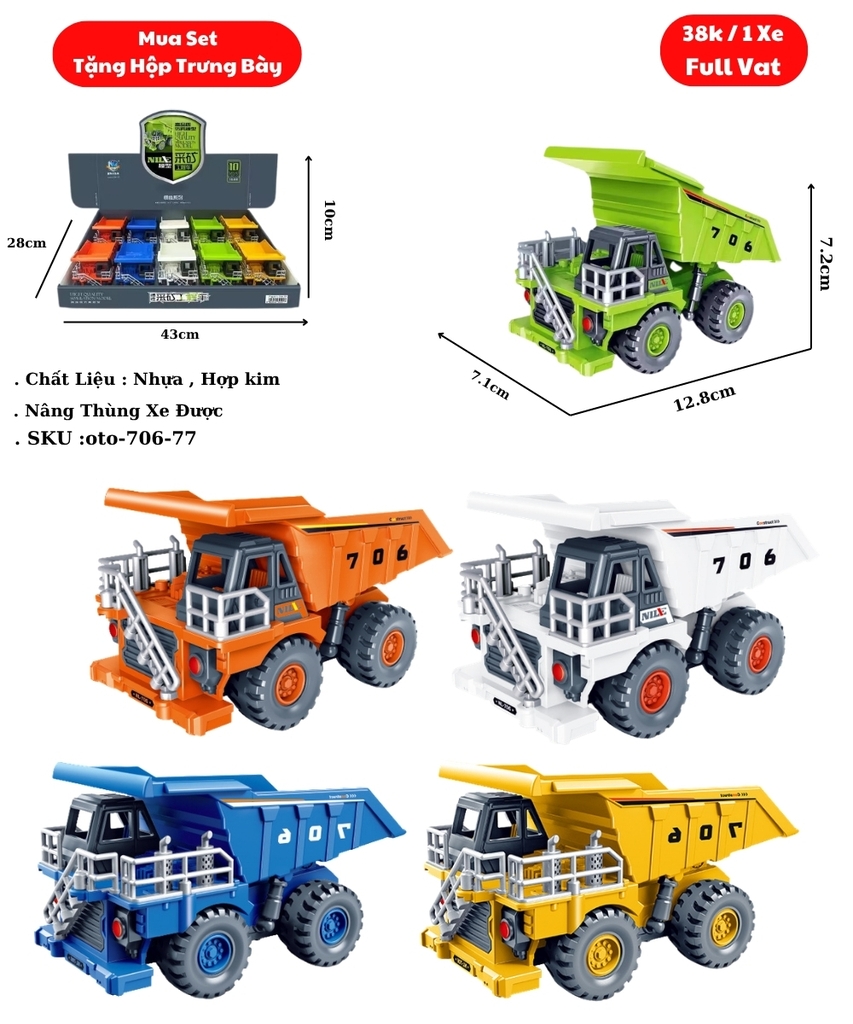 Mô Hình xe ben khai thác mỏ - Dài 12.8cm - rộng 7.1cm - cao 7.2cm - FULL BOX : box màu SKU : oto-706-77 - ( VAT DC002 ) - K82-T2-S6
