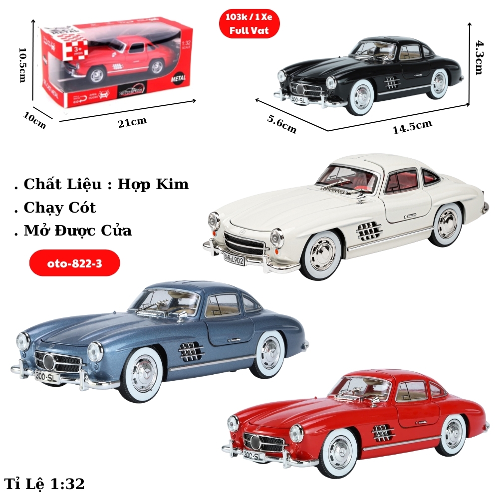Mô Hình xe oto Mercedes-Benz 300 SL hợp kim , tỉ lệ 1:32 - Dài 14.5cm - rộng 5.6cm - cao 4.3cm - SKU : oto-822-3