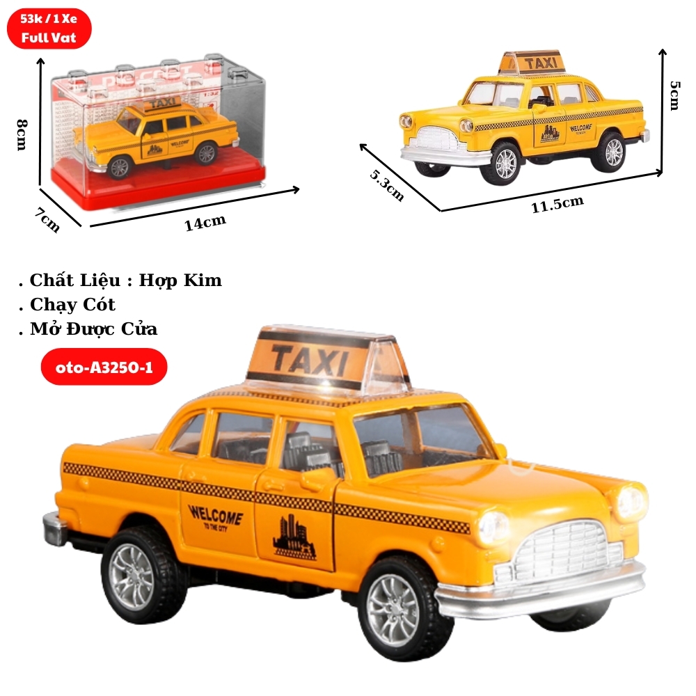 Mô Hình Xe oto taxi , tỉ lệ 1:36- Cao 5cm - Ngang 11.5cm - Hộp Meca . SKU : oto-A3250-1 - ( VAT : 003-01-35 ) - K51-T3-S4