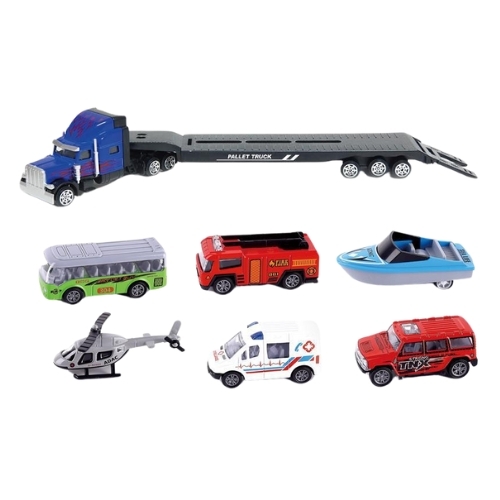 Mô Hình xe container chở xe con và máy bay trực thăng ( Ngẫu Nhiên ) , tỉ lệ 1:64, chất liệu hợp kim và nhựa - Dài 29cm - rộng 4.8cm  - cao 9cm - SKU : oto-QZ635-D - ( Vat : 003-01-35 )