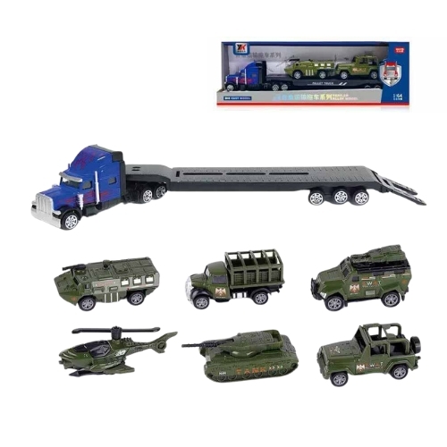 Mô Hình xe container chở xe quân sự , tỉ lệ 1:64, chất liệu hợp kim và nhựa - Dài 29cm - rộng 4.8cm  - cao 9cm - SKU : oto-QZ635-A -( Vat : 003-01-35 ) -