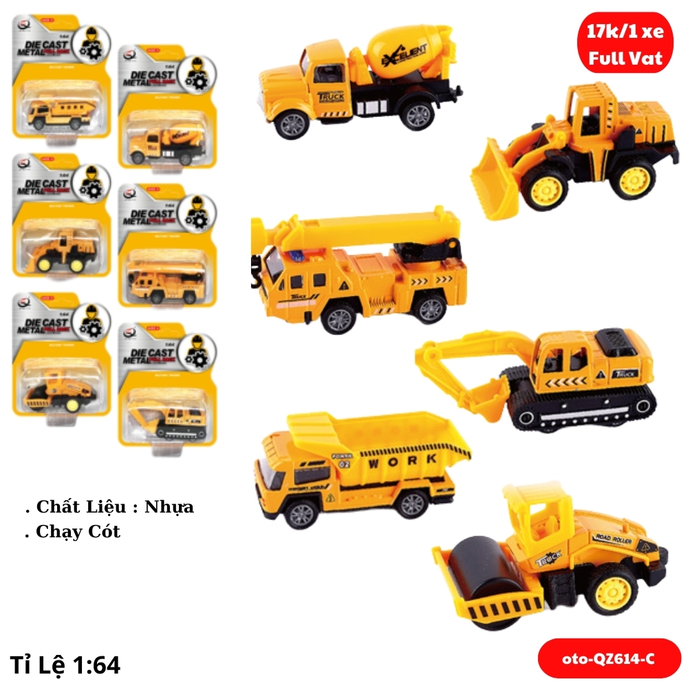 Mô Hình Xe công trình các loại , tỉ lệ 1:64 -  Cao 4.6cm - Ngang 12cm - vỉ nhựa SKU : oto-QZ614-C - ( Vat : 23711-1 . 56580-1 )
