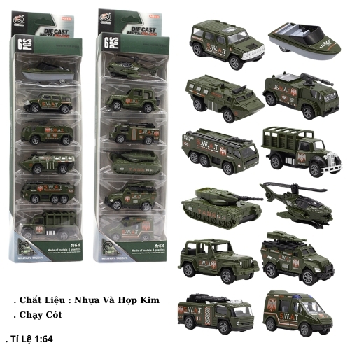 Mô Hình 1 vỉ 6 Xe Quân Sự - Cao 32cm - Ngang 10cm - Vỉ Nhựa SKU : oto-QZ619-A - ( Vat : 003-03-50 )