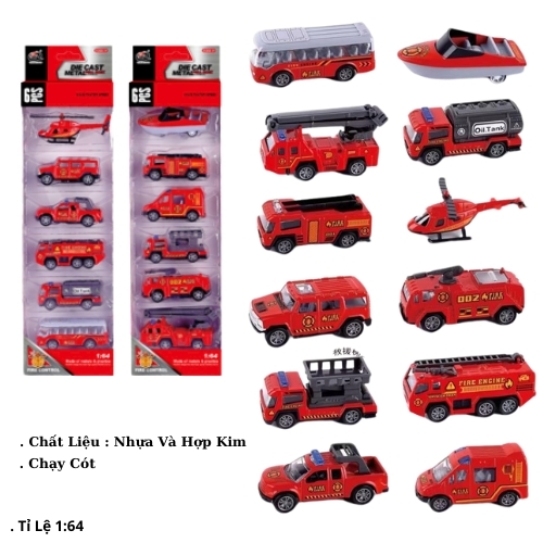 Mô Hình 1 vỉ 6 Xe Cứu Hỏa - Cao 32cm - Ngang 10cm - Vỉ Nhựa SKU : oto-QZ619-B - ( Vat : 003-03-50 )