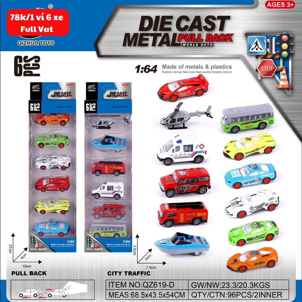 Mô Hình 1 vỉ 6 Xe Tổng Hợp - Cao 32cm - Ngang 10cm - Vỉ Nhựa SKU : oto-QZ619-D - ( Vat : 003-03-50 )