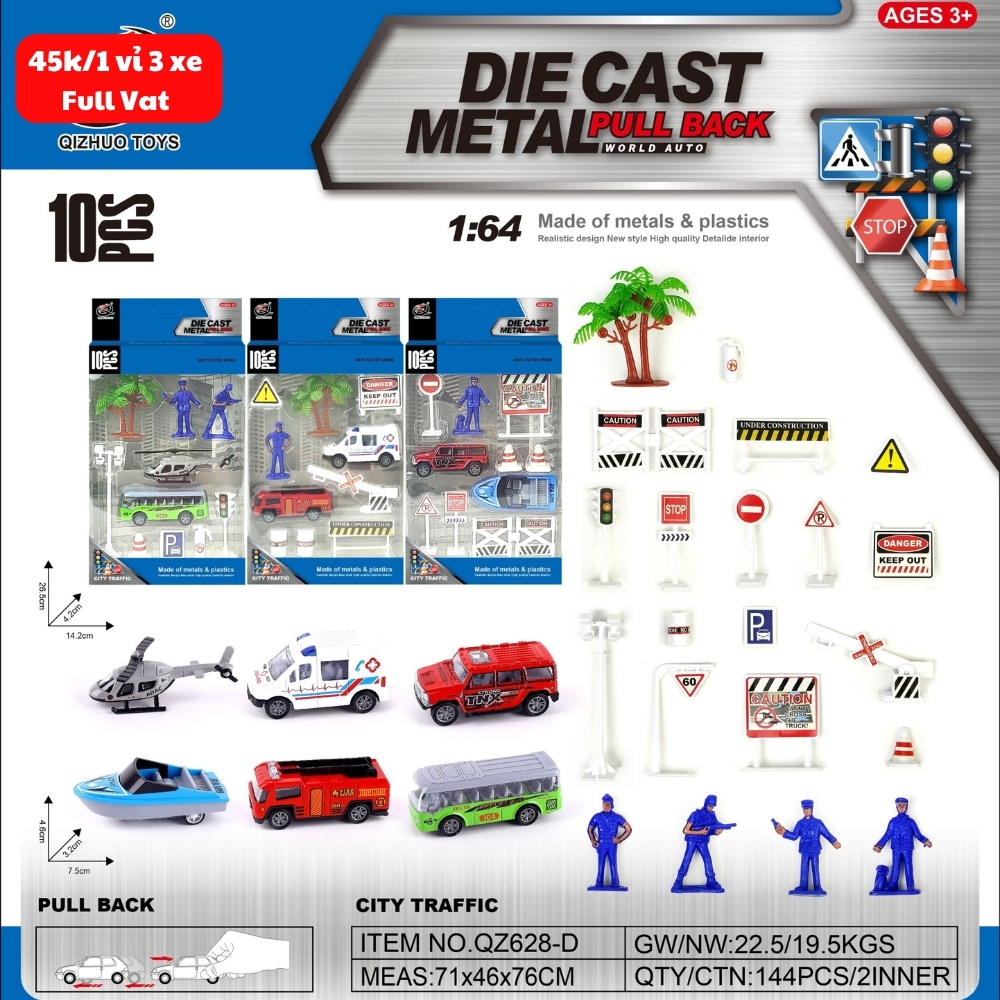 Vỉ Xe Cứu Thương hỗn hợp + tiểu cảnh - SKU : oto-QZ628-D - ( Vat : 003-03-30 )