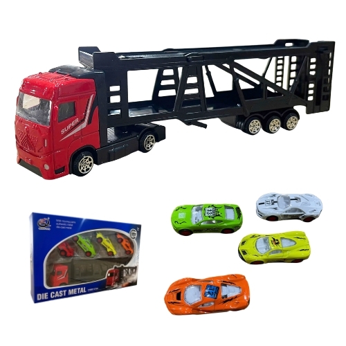 Mô Hình container chở xe hỗn hợp hợp kim , tỉ lệ 1:64 - Dài 29.5cm - rộng 4cm - cao 5cm- SKU : oto-QZ634-B - ( Vat : 003-01-50 ) - T4