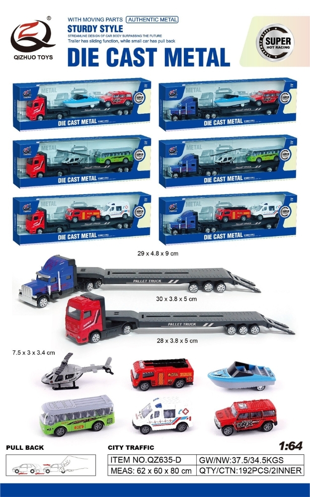 Mô Hình xe container chở xe con và máy bay trực thăng ( Ngẫu Nhiên ) , tỉ lệ 1:64, chất liệu hợp kim và nhựa - Dài 29cm - rộng 4.8cm  - cao 9cm - SKU : oto-QZ635-D - ( Vat : 103-01-35 )