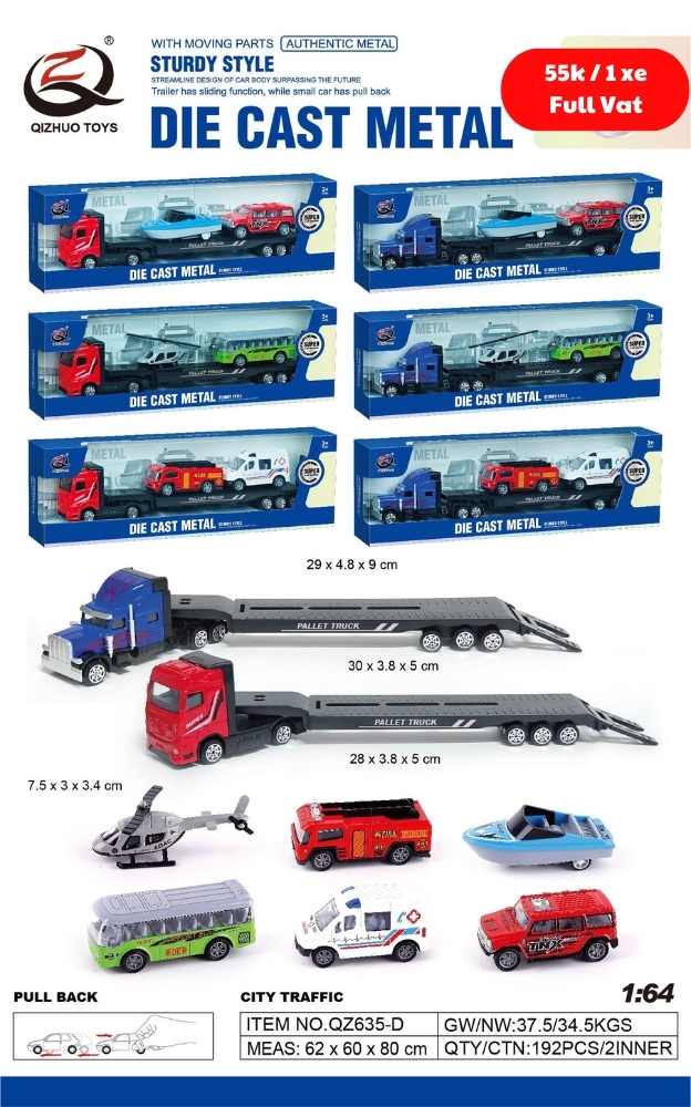 Mô Hình xe container chở xe con và máy bay trực thăng ( Ngẫu Nhiên ) , tỉ lệ 1:64, chất liệu hợp kim và nhựa - Dài 29cm - rộng 4.8cm  - cao 9cm - SKU : oto-QZ635-D - ( Vat : 003-01-35 )