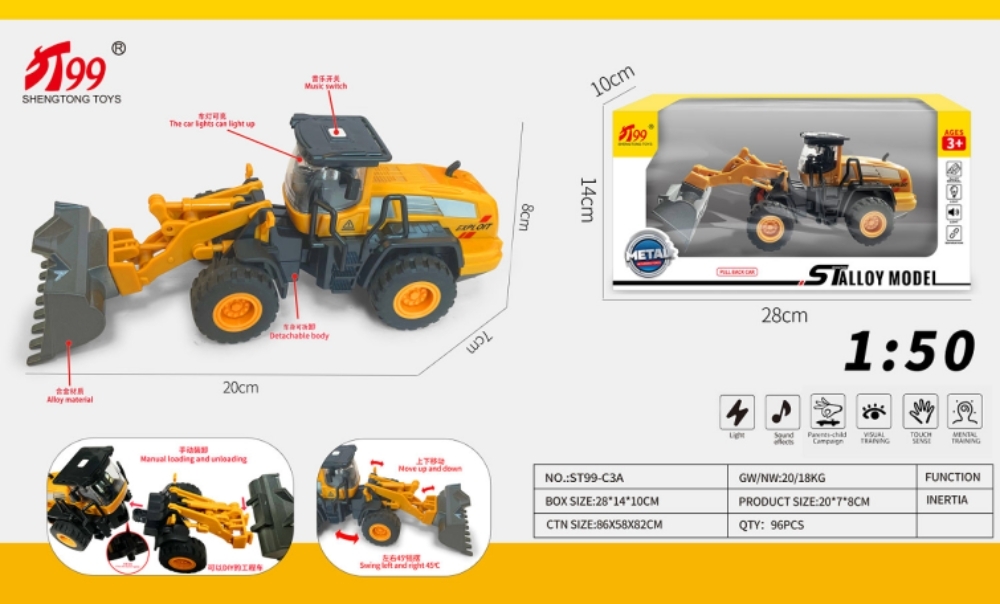 Mô Hình Xe Công Trình Máy xúc , tỉ lệ 1:50, chất liệu hợp kim và nhựa - Dài 20cm - rộng 7cm - cao 8cm - SKU : oto-ST99-C3A - ( VAT 103-02-50 ) - K29-T3-S1