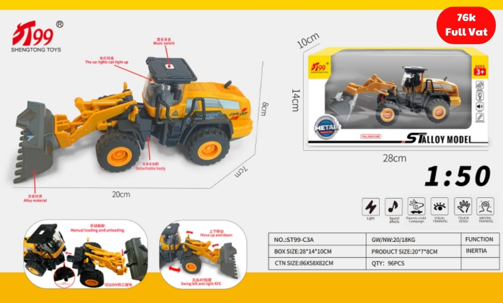 Mô Hình Xe Công Trình Máy xúc , tỉ lệ 1:50, chất liệu hợp kim và nhựa - Dài 20cm - rộng 7cm - cao 8cm - SKU : oto-ST99-C3A - ( VAT 003-02-50 ) - K83-T2-S1