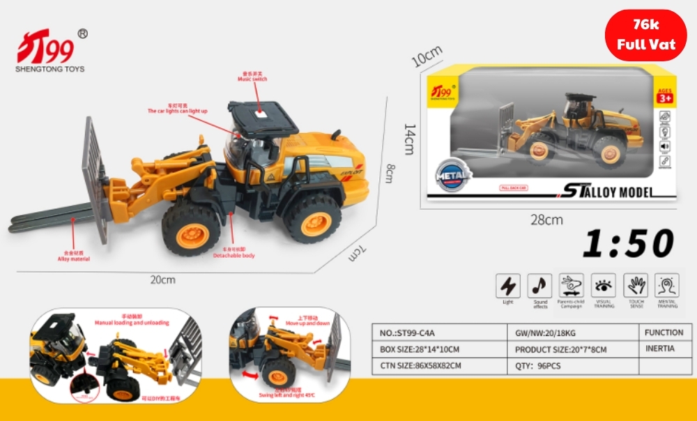 Mô Hình Xe Công Trình Máy Nâng , tỉ lệ 1:50, chất liệu hợp kim và nhựa - Dài 20cm - rộng 7cm - cao 8cm - SKU : oto-ST99-C4A