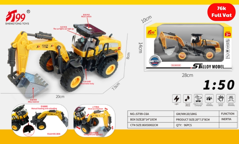 Mô Hình Xe Máy Xúc , tỉ lệ 1:50, chất liệu hợp kim và nhựa - Dài 20cm - rộng 7.5cm - cao 8cm - SKU : oto-ST99-C6A