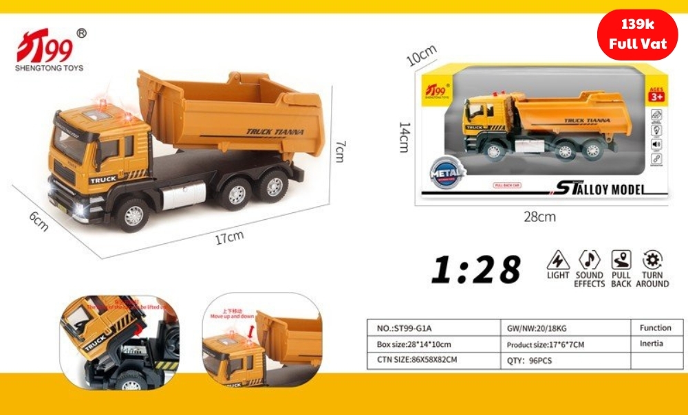 Mô Hình Xe Tải chở vật liệu , tỉ lệ 1:28 , chất liệu hợp kim - Dài 17cm - rộng 6cm - cao 7cm - SKU : oto-ST99-G1A - ( Vat : 003-02-100 ) - K83-T2-S2