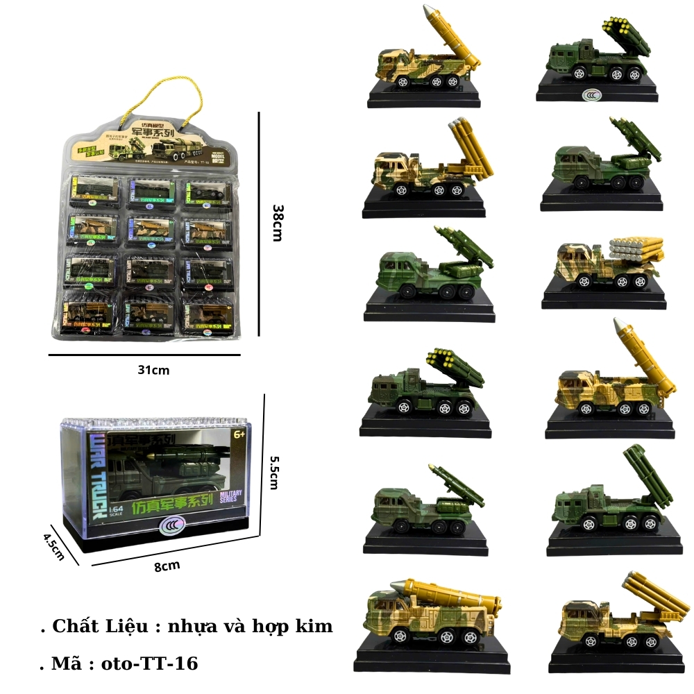 Mô Hình 1 vỉ 12 Xe Quân Sự kèm khay đựng - Cao 5.5cm - Ngang 8cm - Rộng 4.5cm  - Vỉ Nhựa SKU : oto-TT-16 - ( VAT : 103-C15-C12-130 ) - K9-T1-S4