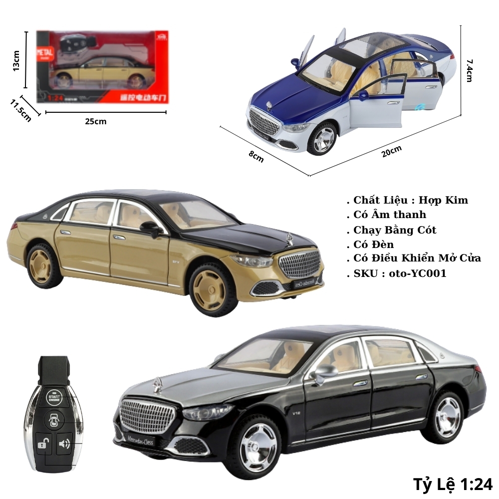 Mô Hình Xe Oto Maybach S680 tỉ lệ 1:24 , Hợp kim , có âm thanh , có đèn , có điều khiển mở cửa - Dài 20cm - rộng 8cm - cao 7.4cm - FULL BOX : box - SKU: YC001 - (VAT: 003-01-230)