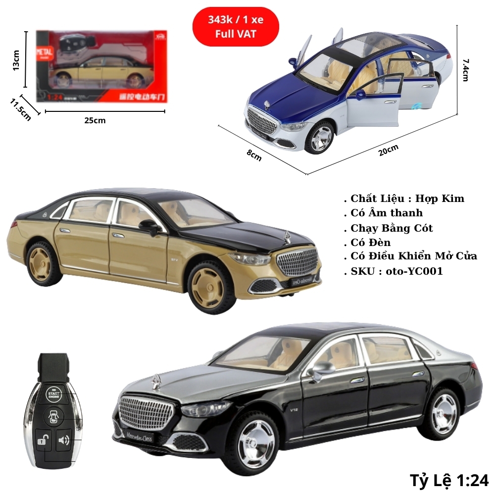 Mô Hình Xe Oto Maybach S680 tỉ lệ 1:24 , Hợp kim , có âm thanh , có đèn , có điều khiển mở cửa - Dài 20cm - rộng 8cm - cao 7.4cm - FULL BOX : box - SKU: YC001 - (VAT: 003-01-230)