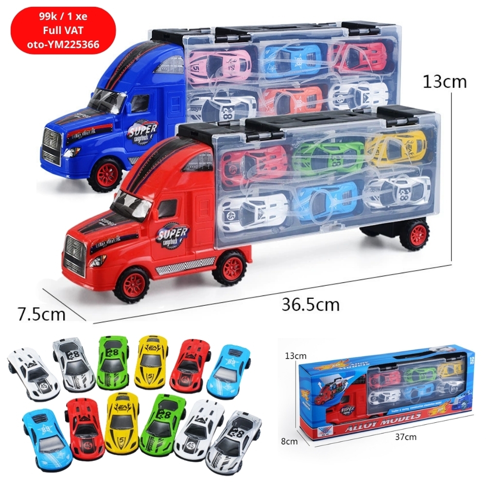 Mô Hình xe container chở xe 2 màu Đỏ Xanh - SKU : oto-YM225366 ( VAT 003-01-50 )