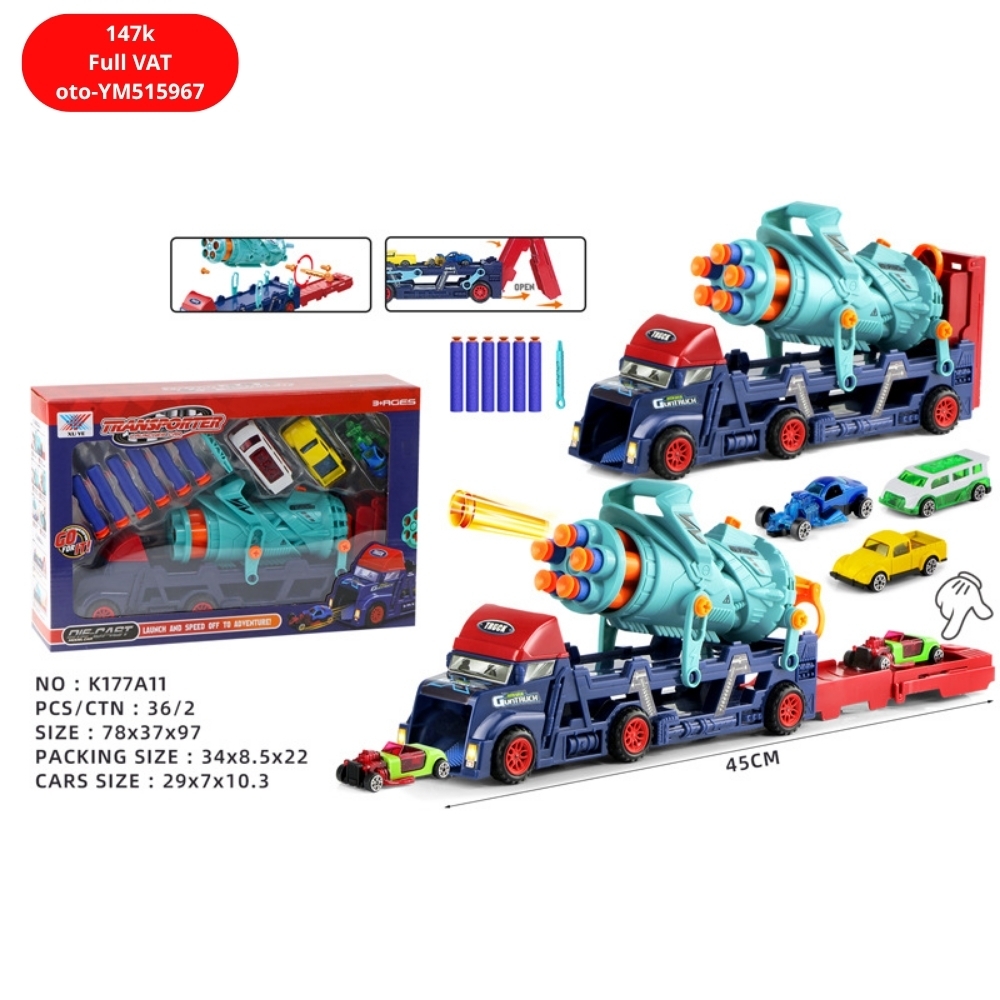 Mô Hình xe container chở xe có súng bắn - SKU : oto-YM515967 ( VAT : 003-01-100 ) K53-T5-S4