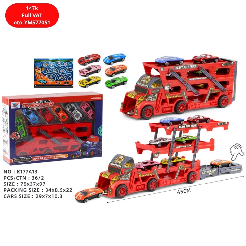 Mô Hình xe container chở xe Đỏ SKU : oto-YM577051 ( VAT 003-01-100 ) - K53-T5-S1