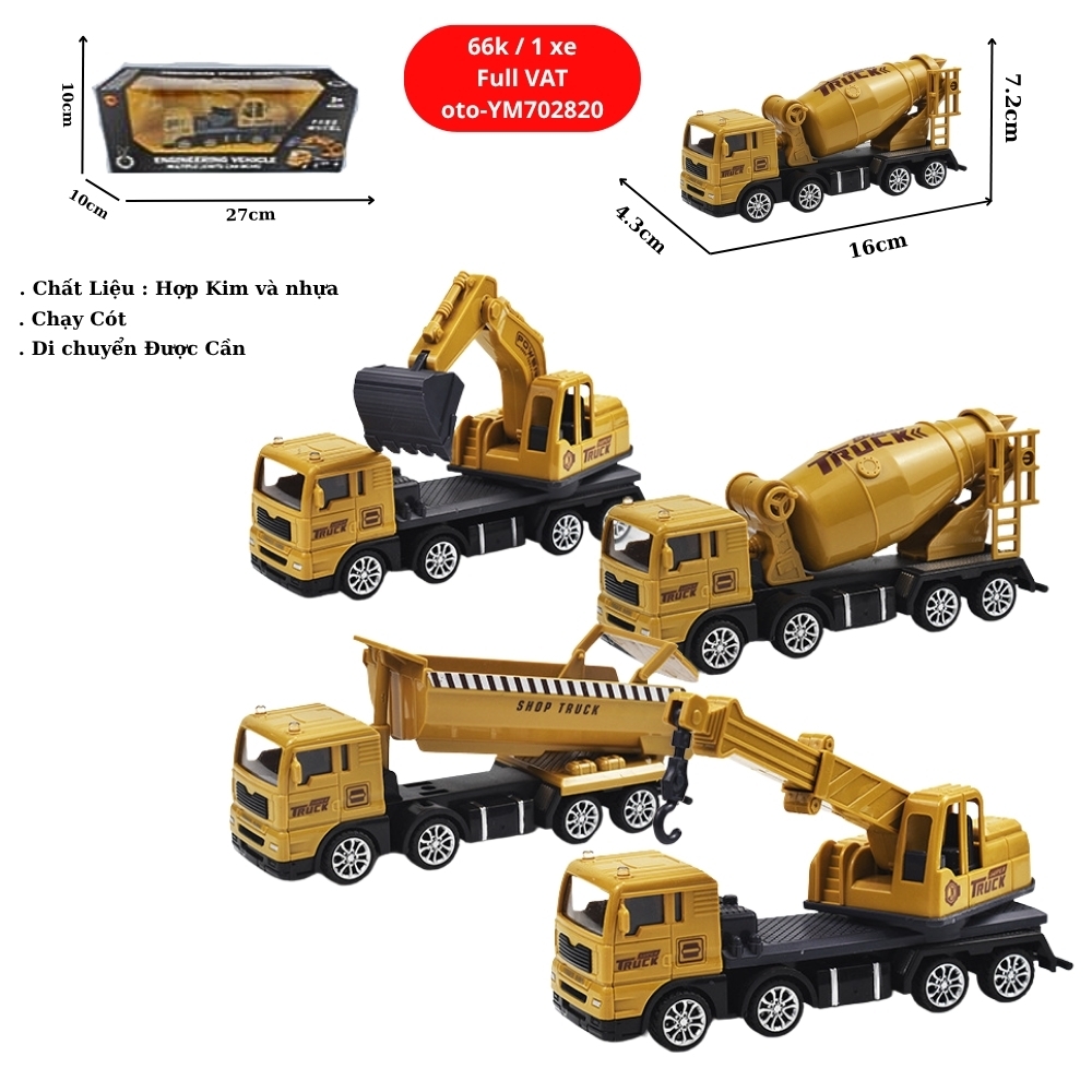 Mô Hình 4 loại  Xe Công Trình , chất liệu hợp kim và nhựa - Dài 16cm - rộng 4.3cm - cao 7.2cm - SKU : oto-588-26 - ( Vat : 003-01-35 !!! )