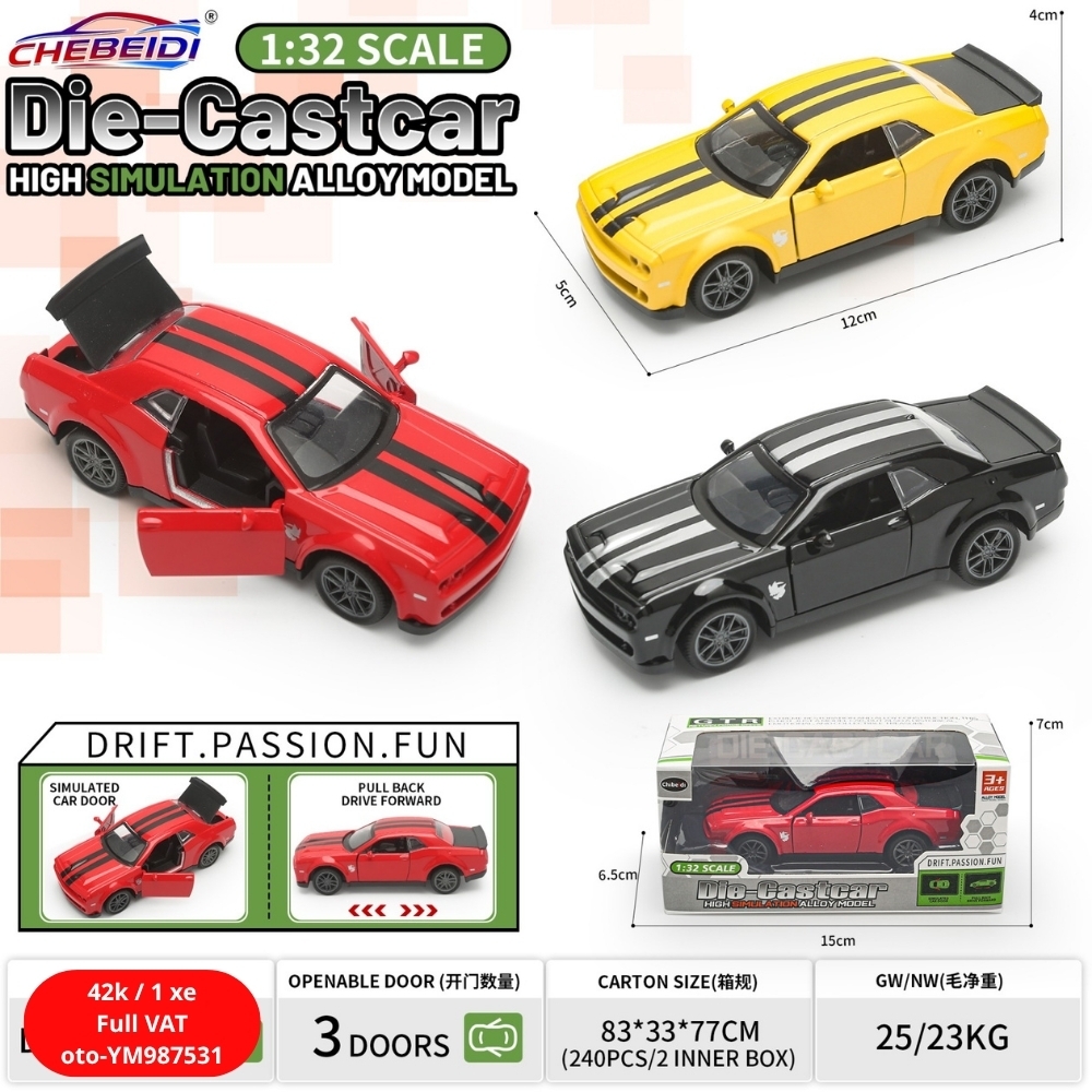 Mô Hình Xe oto MUSTANG Vạch Đen 3 Màu , tỉ lệ 1:36 - Dài 12cm - rộng 5cm - cao 4cm - SKU : oto-YM987531 ( VAT 003-01-20 )