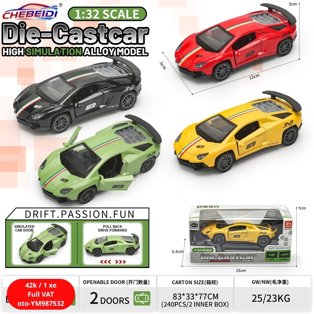 Mô Hình Xe oto Đua Vạch Kẻ Giữa 4 màu , tỉ lệ 1:36 - Dài 12cm - rộng 5cm - cao 3cm - SKU : oto-YM987532 ( VAT 003-01-20 )