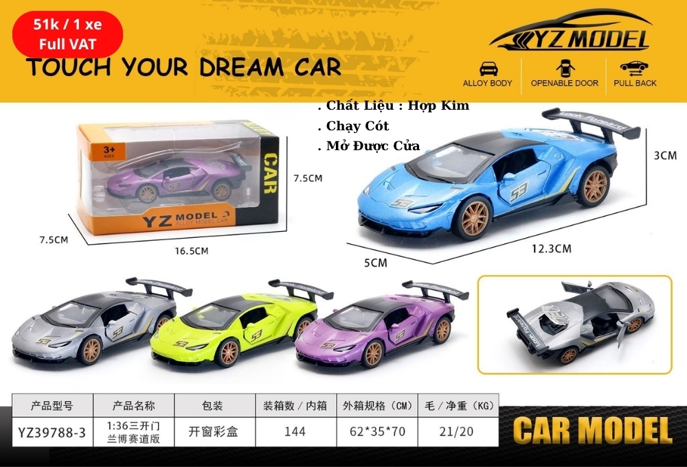 Mô Hình xe oto lamborhgini hợp kim , tỉ lệ 1:36 - Dài 12.3cm - rộng 5cm  - cao 3cm - SKU : oto-YZ39788-3 - ( Vat : 003-01-35 )