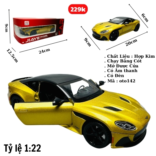 Mô Hình Xe aston martin vàng 1:22 Hợp kim có thể mở cửa - bánh sau chạy cót - Có tiếng - đèn pha sáng - Dài 20cm - rộng 9cm - cao 6cm - nặng ~ 1000gram - FULL BOX : box màu SKU : oto142 -( Vat : 003-99 )- K66-T3-S1