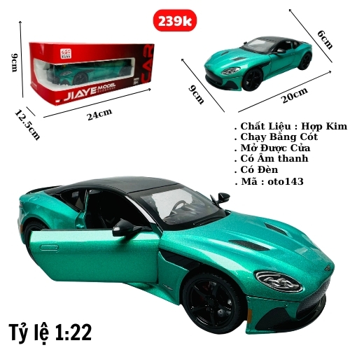Mô Hình Xe aston martin xanh lá 1:22 Hợp kim có thể mở cửa - bánh sau chạy cót - Có tiếng - đèn pha sáng - Dài 20cm - rộng 9cm - cao 6cm - nặng ~ 1000gram - FULL BOX : box màu SKU : oto143 -( VAT : DC009 )- K65-T4-S6
