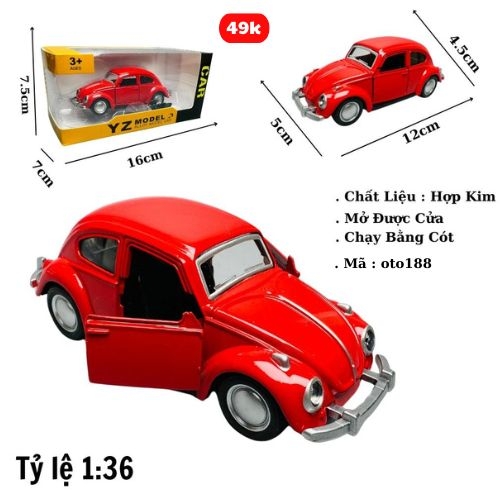 Mô Hình xe volkswagen đỏ tỉ lệ 1:36 Hợp kim có thể mở cửa - bánh sau chạy cót - Dài 12cm - rộng 5cm - cao 4.5cm nặng : 200gram - FULL BOX : box màu -SKU : oto188 -VAT : 003-01-35 ) - K65-T1-S3