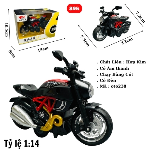 Mô Hình Xe máy DUCATI Diavel đen viền đỏ 1:14 Hợp kim - Có tiếng - đèn pha sáng - Dài 12cm - rộng 7.2cm - cao 7.5cm - nặng ~ 300gram - FULL BOX : box màu SKU : oto238 - K54-T4-S9