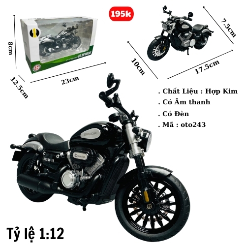 Mô Hình xe máy đen 1:12 Hợp kim - Có tiếng - đèn pha sáng - Dài 17.5cm - rộng 10cm - cao 7.5cm - nặng ~ 700gram - FULL BOX : box màu SKU : oto243 - K70-T4-S7