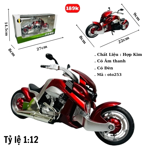 Mô Hình xe máy travertson v rex đỏ 1:12 Hợp kim - Có tiếng - đèn pha sáng - Dài 22cm - rộng 8cm - cao 9cm - nặng ~ 800gram - FULL BOX : box màu SKU : oto253 - ( Vat : 003-95 )