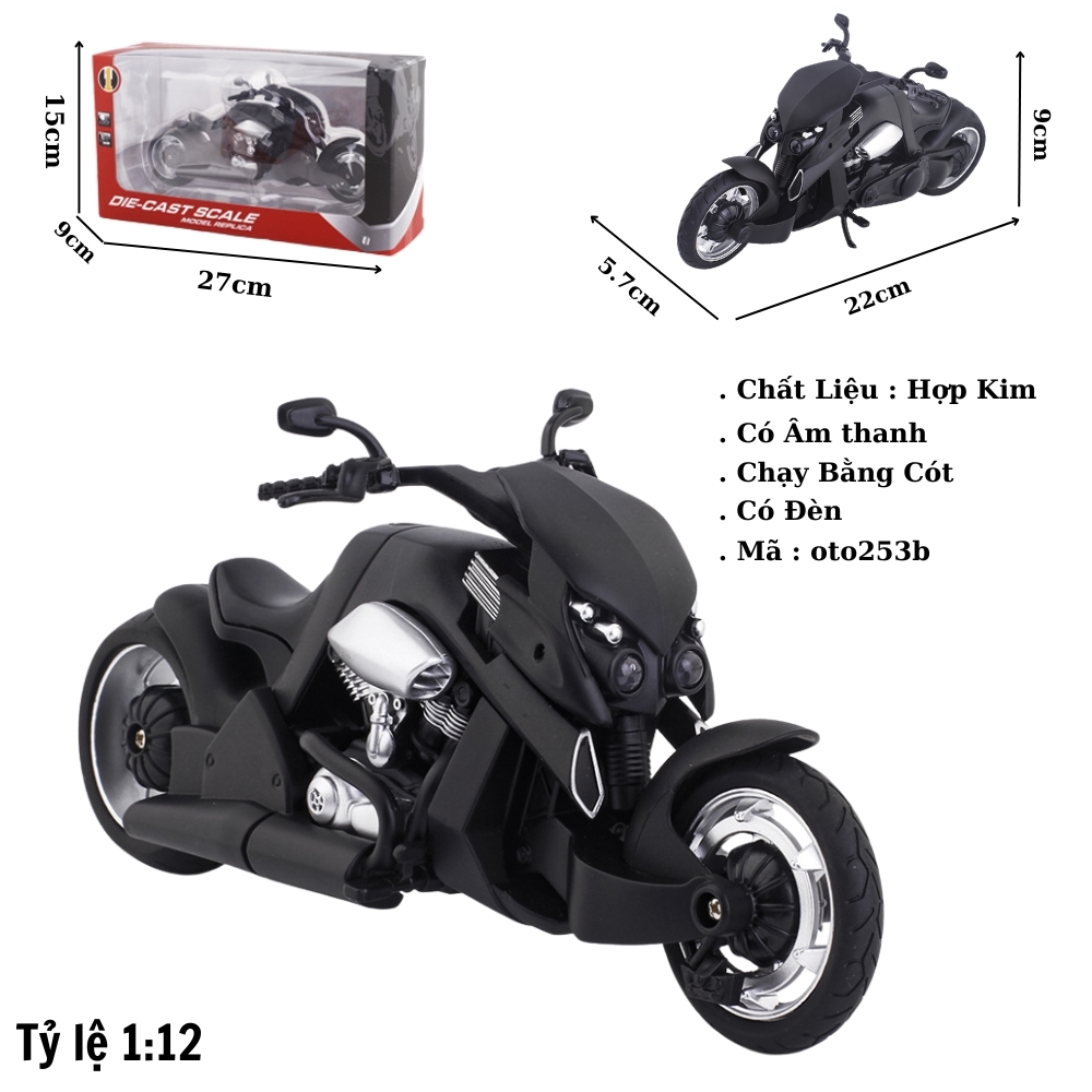 Mô Hình Xe máy cao cấp tỉ lệ 1:12 Hợp kim có đèn - bánh sau chạy cót - Dài 22cm - rộng 5.7cm - cao 9cm - FULL BOX : box màu SKU : oto253b -( Vat : 003-09-130 )- K54-T3-S7