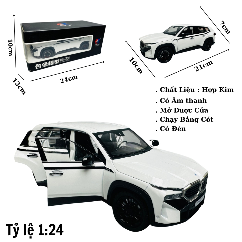 Mô Hình xe bmw trắng 1:24 Hợp kim - Có tiếng - đèn pha sáng - Chạy cót - Dài 22cm - rộng 9cm - cao 7cm - nặng ~ 1000gram - FULL BOX : box màu SKU : oto256 - ( VAT : 003-01-180 ) - K68-T5-S3